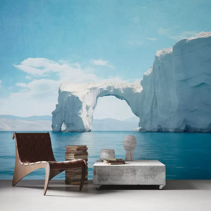 Carta da parati nature Paesaggio con ponte di ghiaccio naturale sull'oceano, cielo azzurro con alcune nuvole, stampa strutturata 