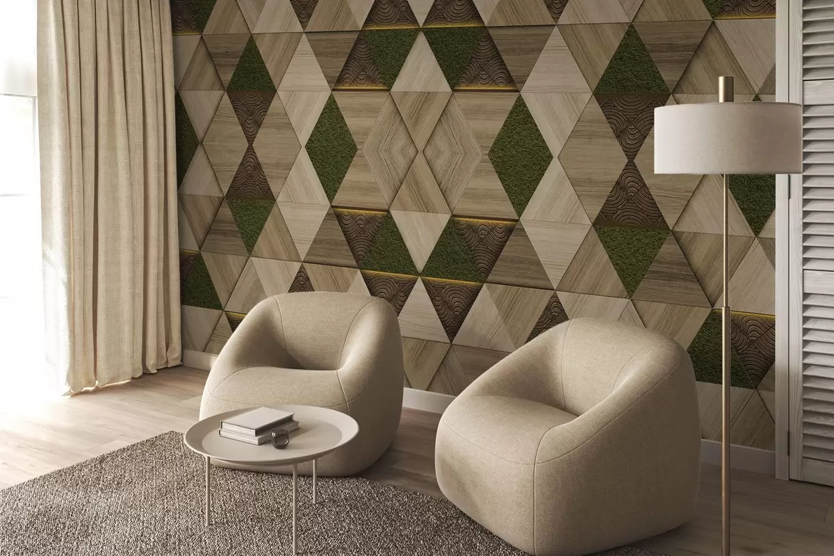 carta da parati Ornamento geometrico in legno con muschio nr. w04459