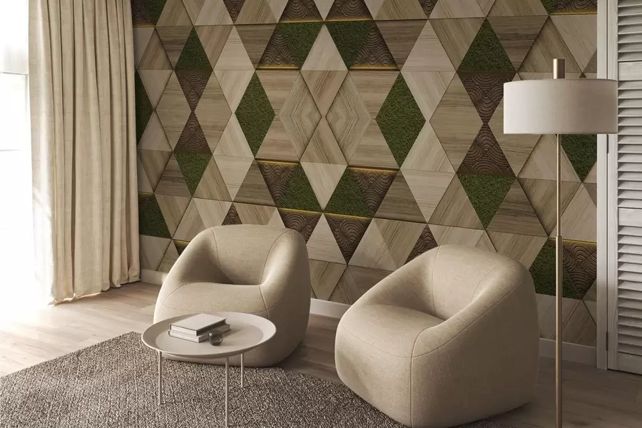 carta da parati Ornamento geometrico in legno con muschio nr. w04459