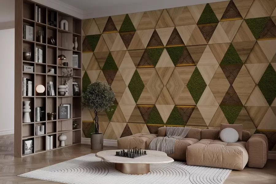 carta da parati Ornamento geometrico in legno con muschio nr. w04459