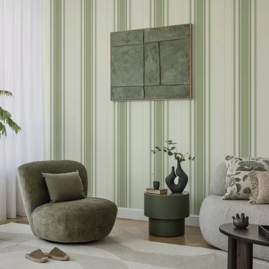 carta da parati Fondo crema con un'ampia striscia centrale verde nr. a00519