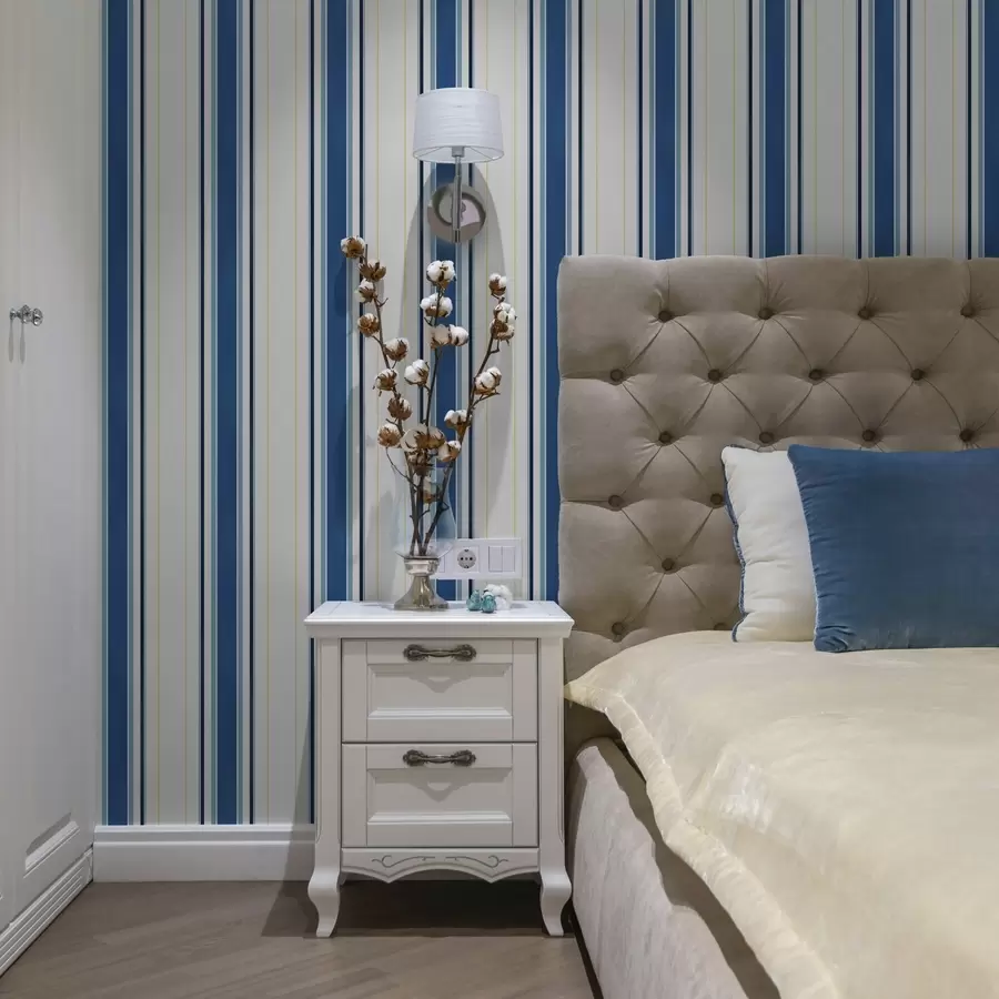 carta da parati Larghe strisce blu con sottili linee gialle nr. a00522