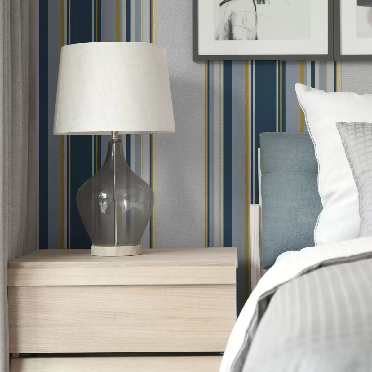 Carta da parati Fitto disegno di strisce verticali blu e gialle a00524