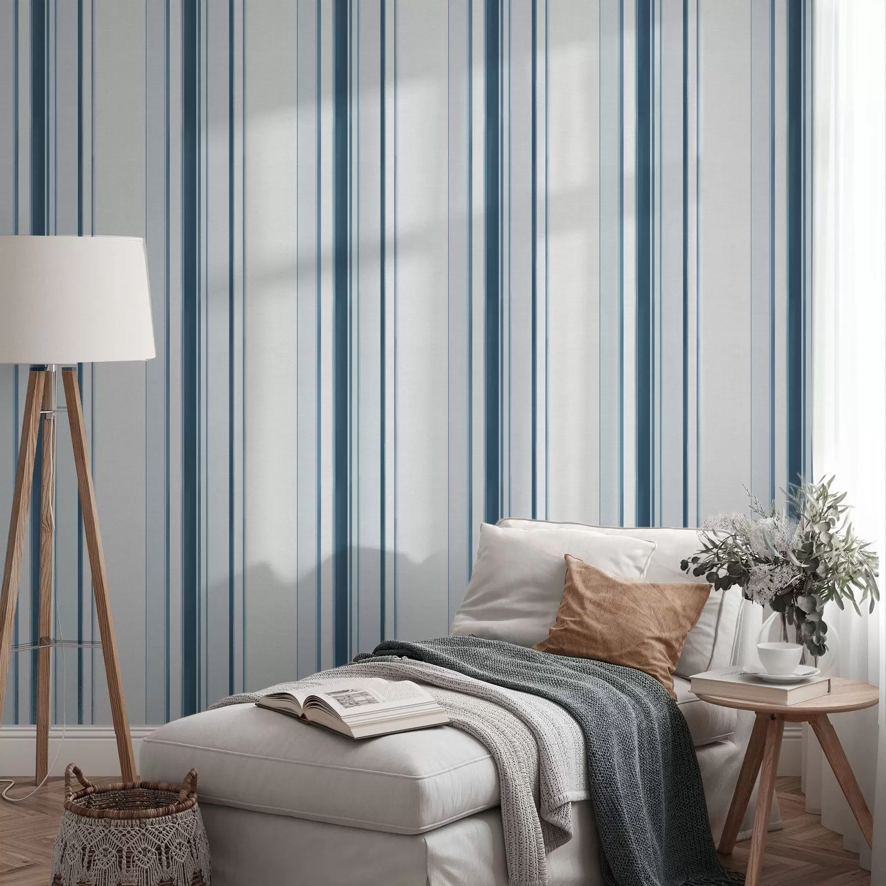 carta da parati Numerose strisce verticali nei colori turchese e blu nr. a00529