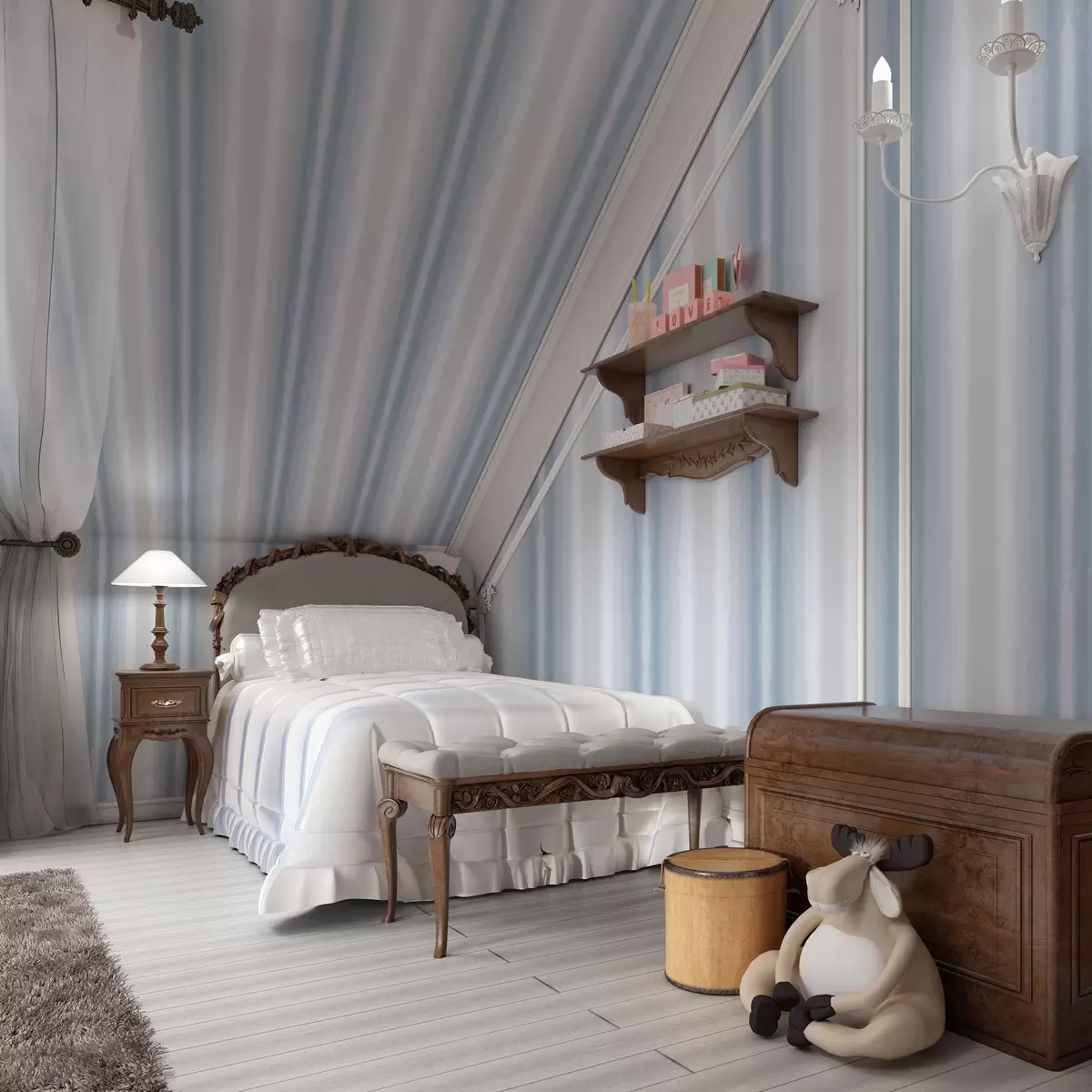 Carta da parati Ampie strisce nei toni freddi del blu-grigio a00551