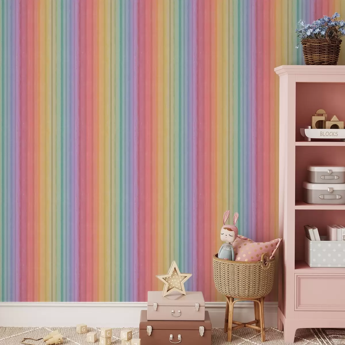 Carta da parati Strisce arcobaleno con accenti di colore espressivo a00553