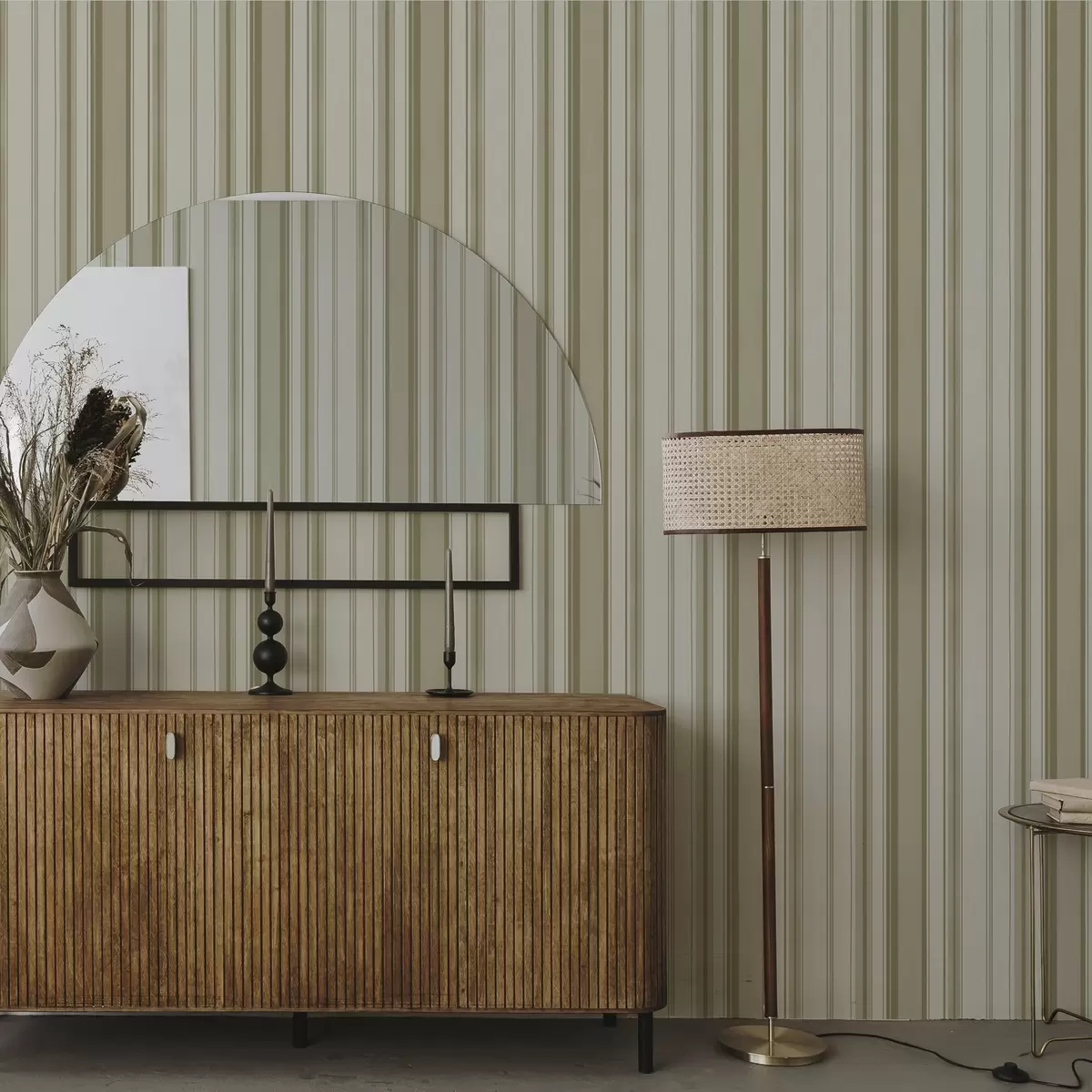 Carta da parati Fondo crema con strisce verticali grigio-beige a00564