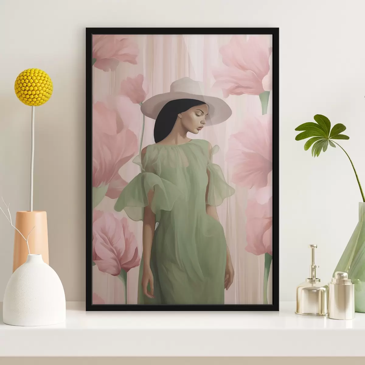 Poster Ragazza con cappello tra i fiori f45678
