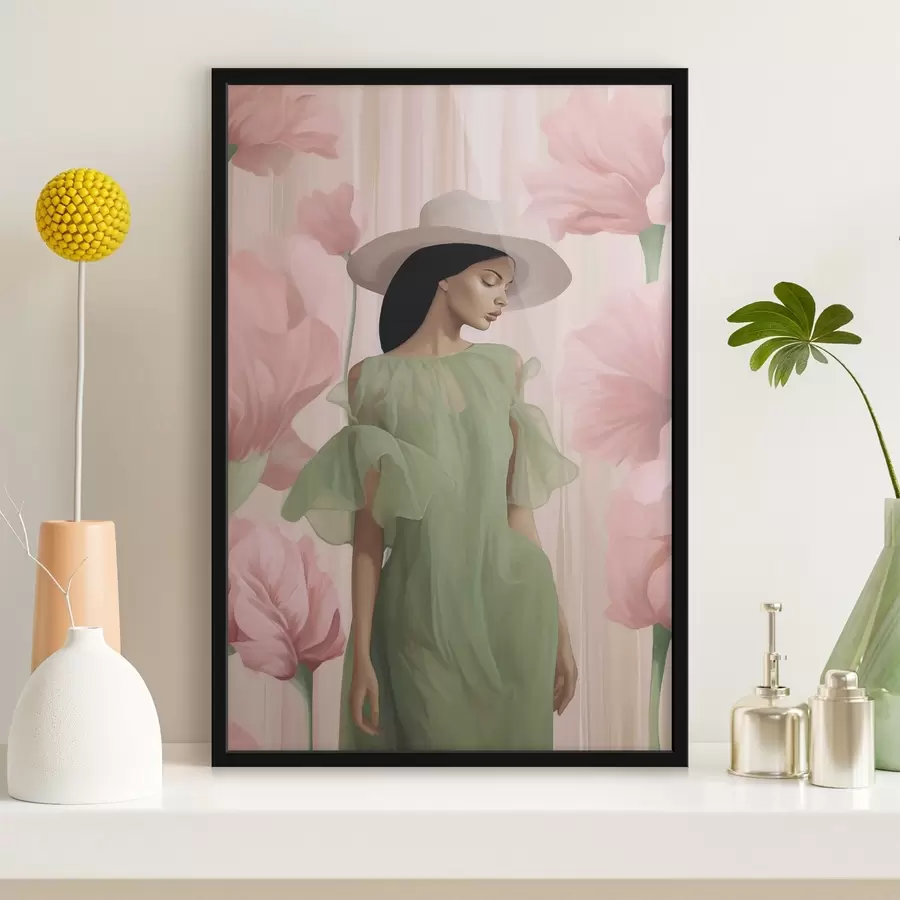 carta da parati Ragazza con cappello tra i fiori nr. f45678