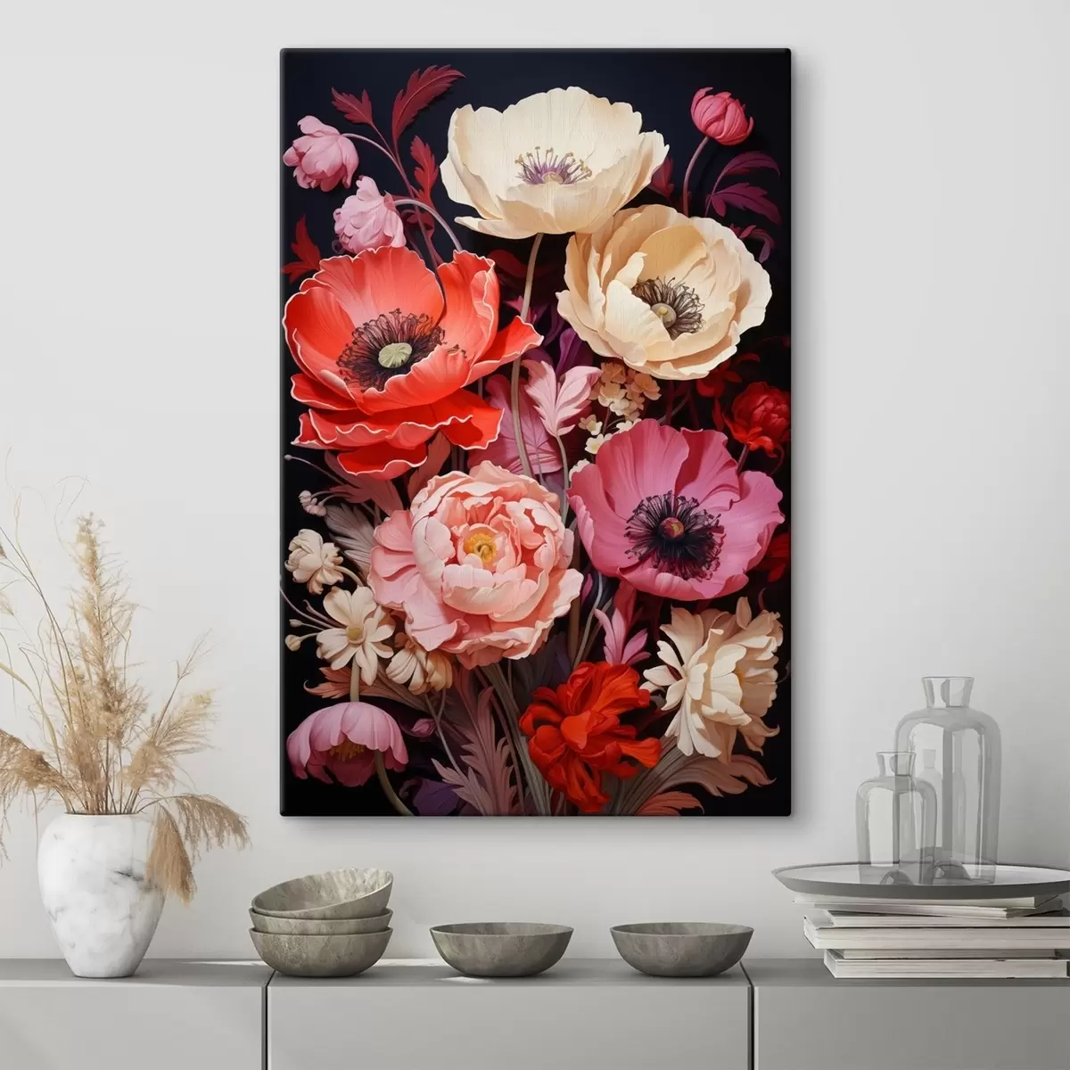 carta da parati Bouquet di papaveri nelle tonalità del rosa e del rosso nr. s45600