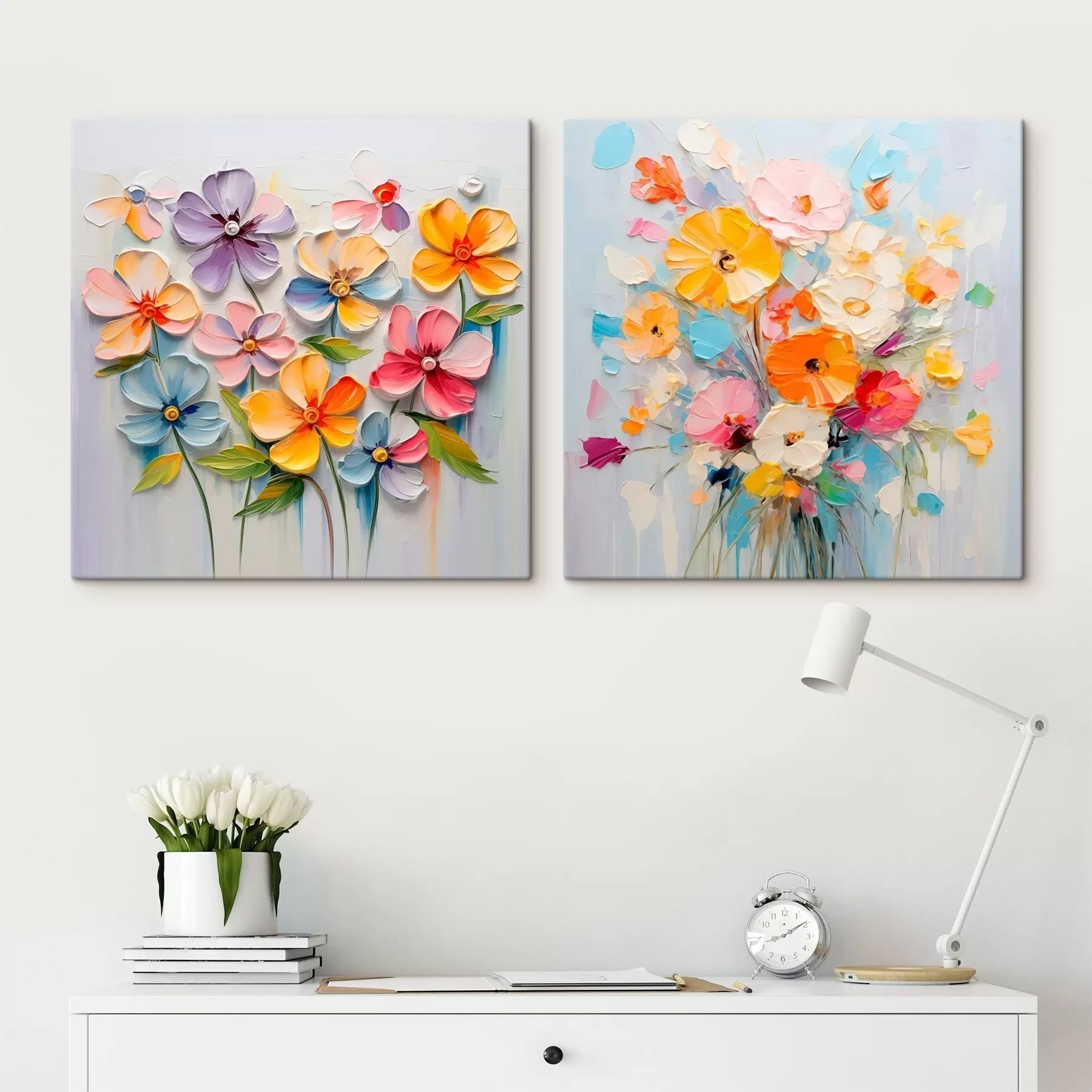 carta da parati Composizioni astratte di fiori luminosi realizzate con la tecnica dell'impasto nr. m00662