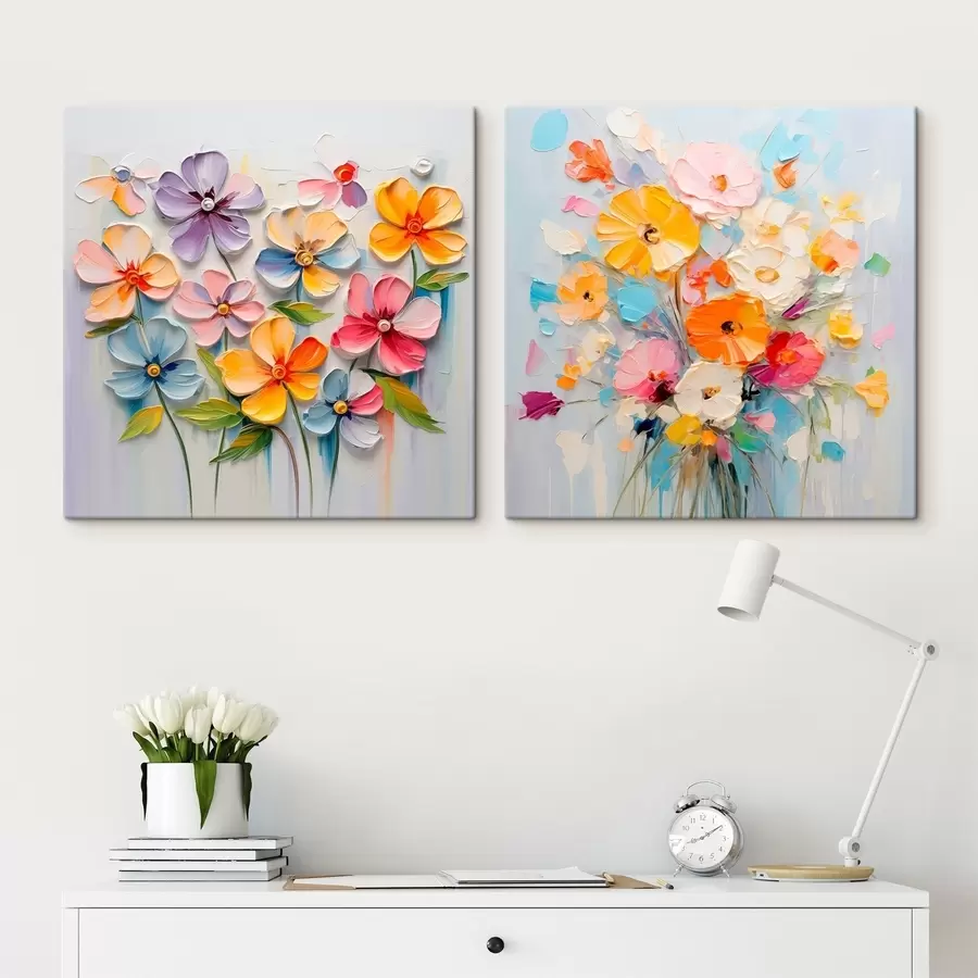 carta da parati Composizioni astratte di fiori luminosi realizzate con la tecnica dell'impasto nr. m00662