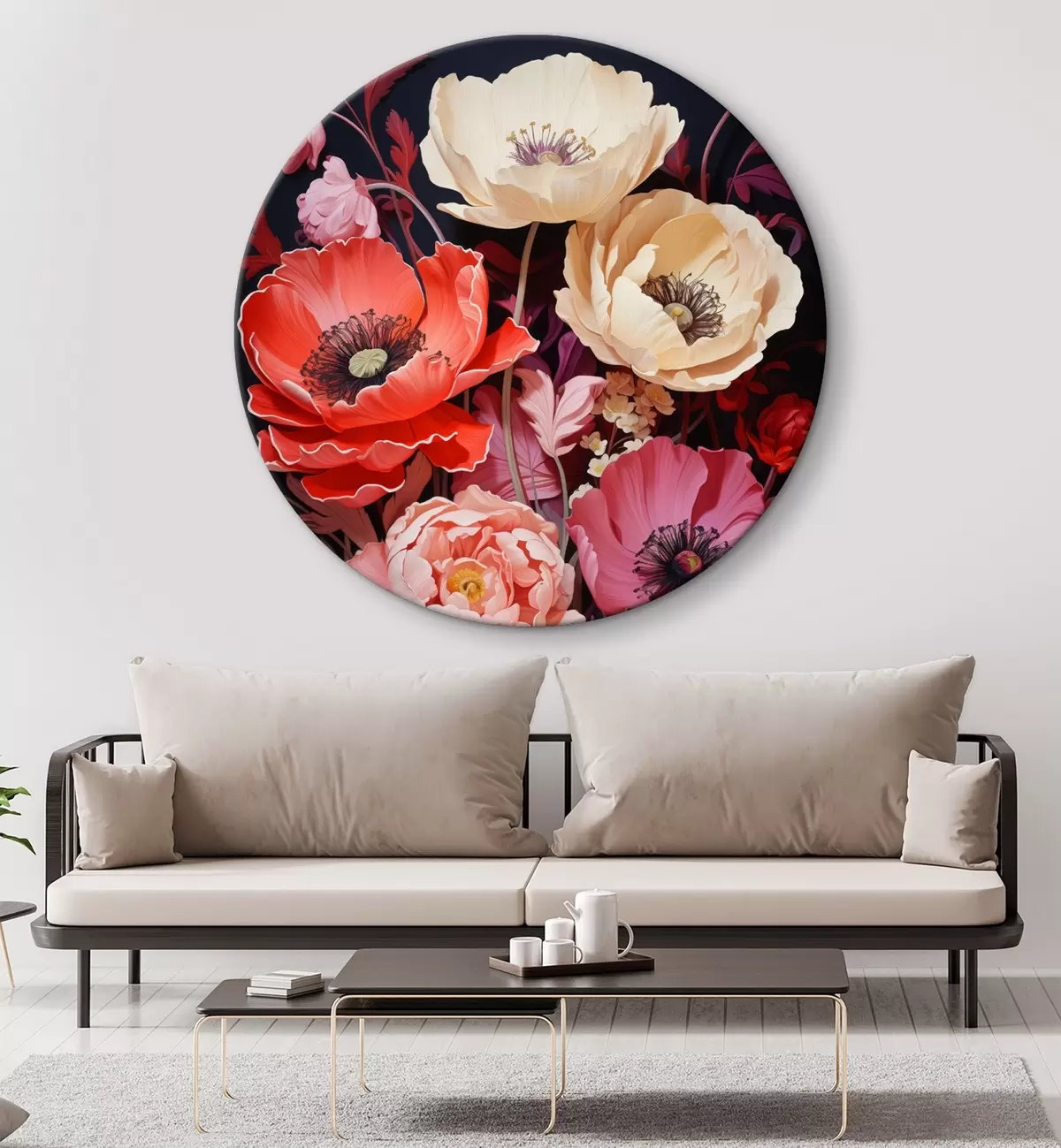 Quadri rotondi Bouquet di papaveri nelle tonalità del rosa e del rosso r45600