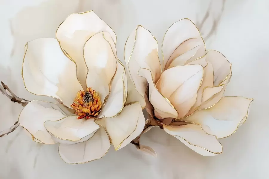 Carta da parati Floreale Grandi fiori di magnolia chiara con petali morbidi n. w09308