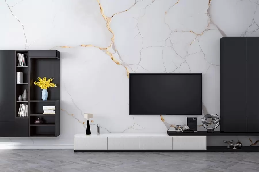 carta da parati Imitazione del marmo con sottili fessure e venature gialle nr. w09390