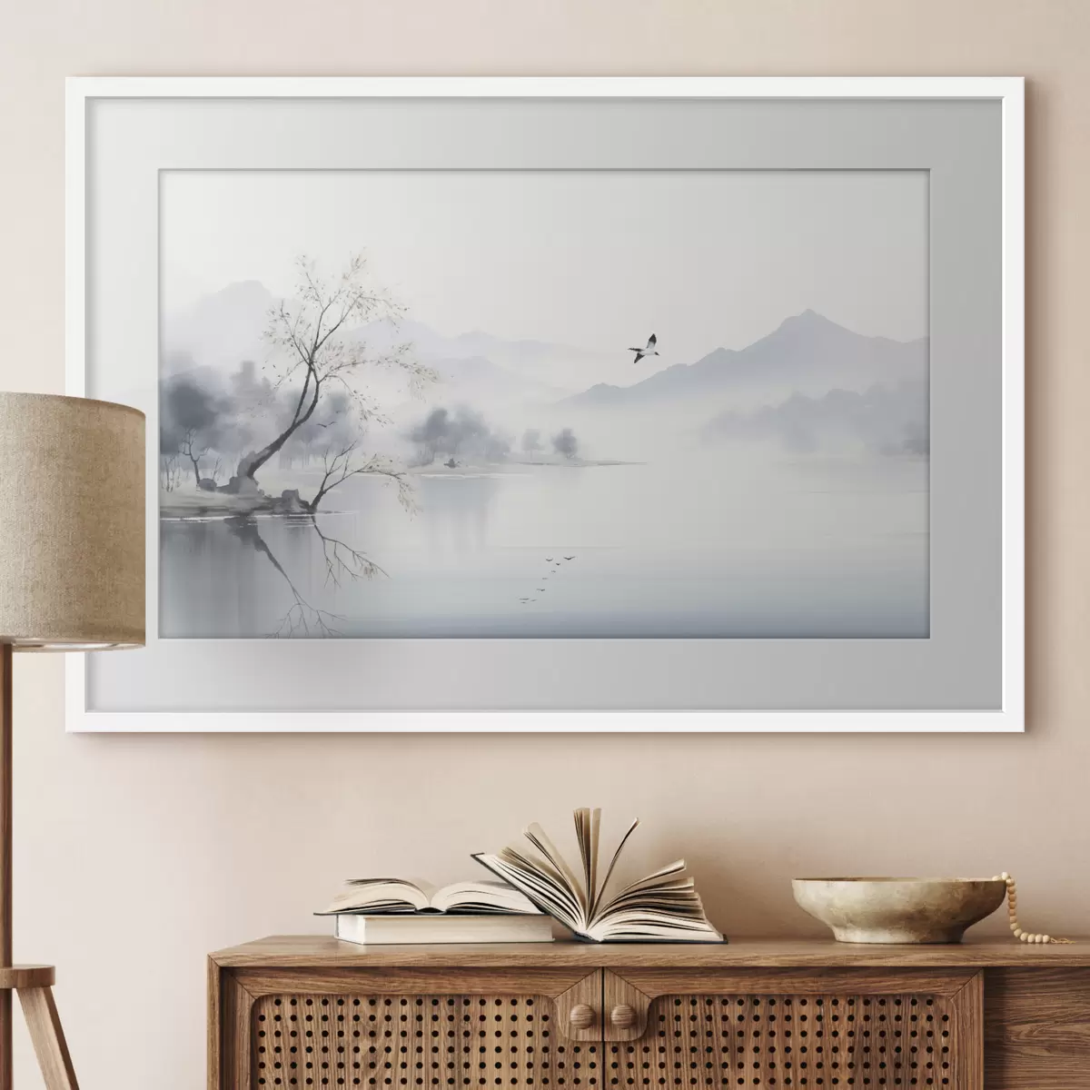 Poster Albero presso acque argentee f45518