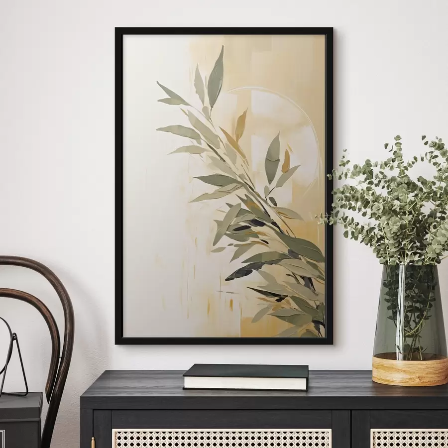 carta da parati Ramo botanico con foglie verdi su sfondo caldo nr. f45690