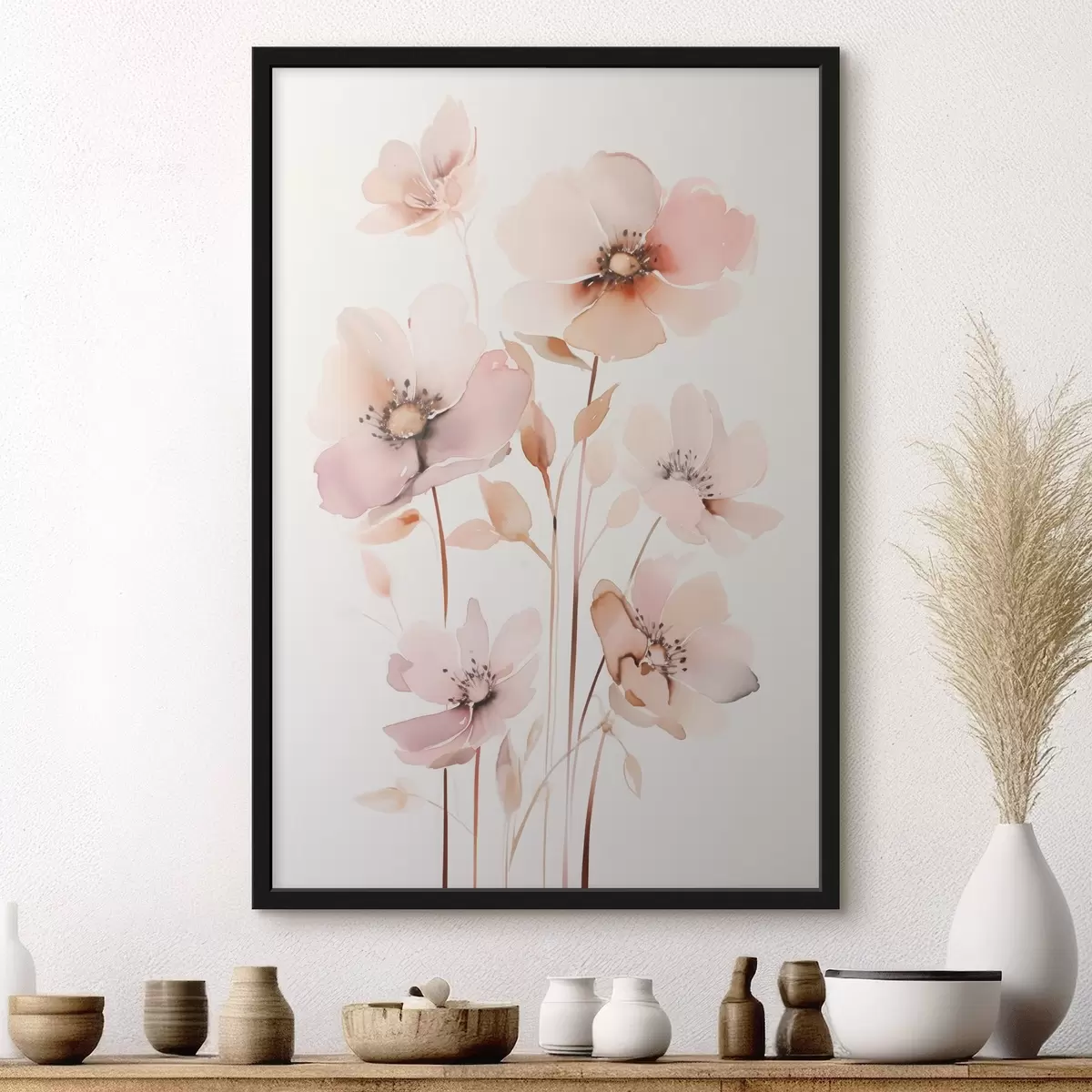 Poster Fiori rosa acquerello su steli sottili f45701