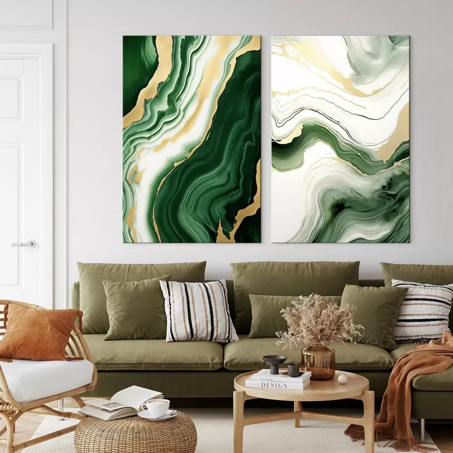 carta da parati Texture di marmo verde e bianco con venature giallo-arancio nr. m00688