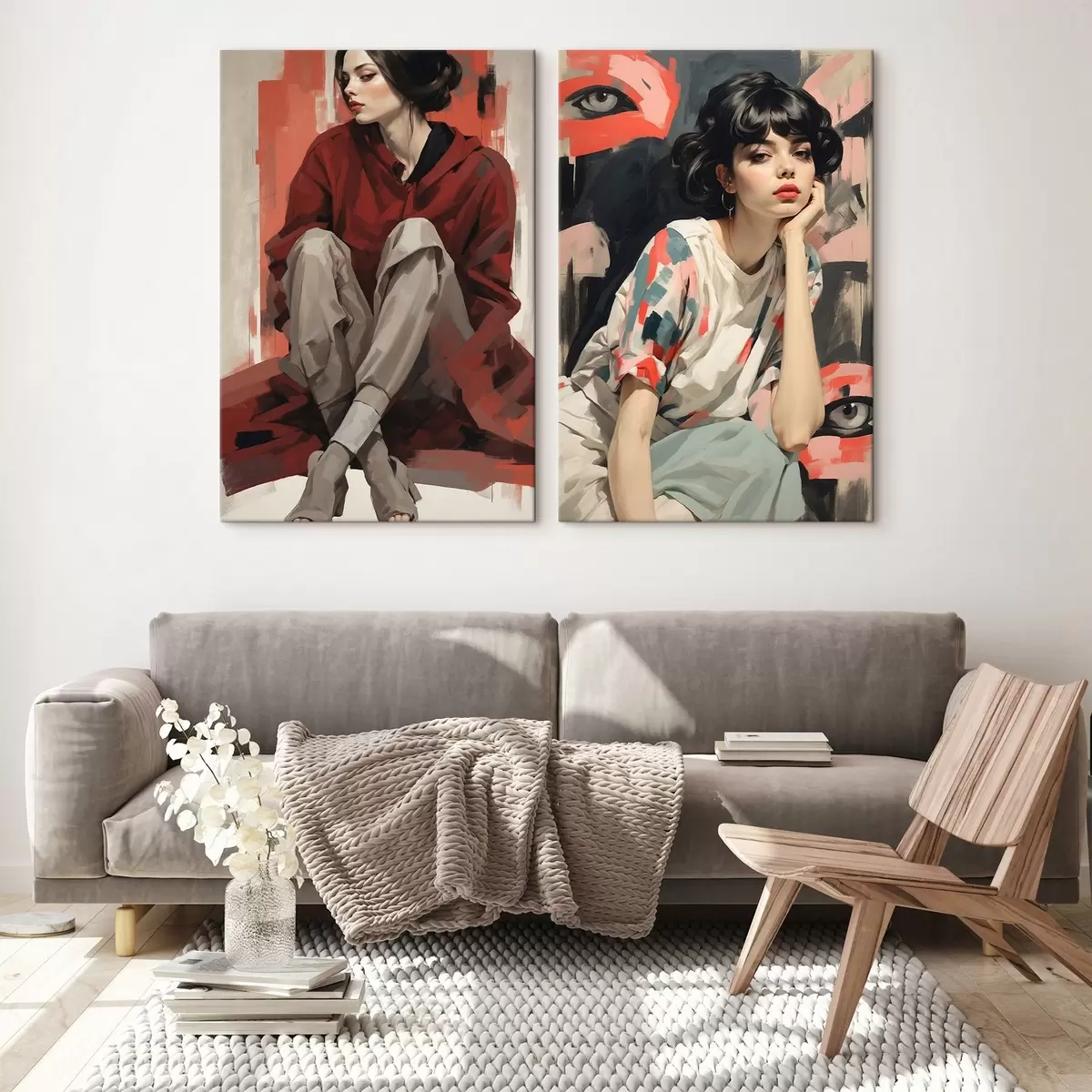 carta da parati Ritratti di ragazze in stile astratto rosso e beige nr. m00695