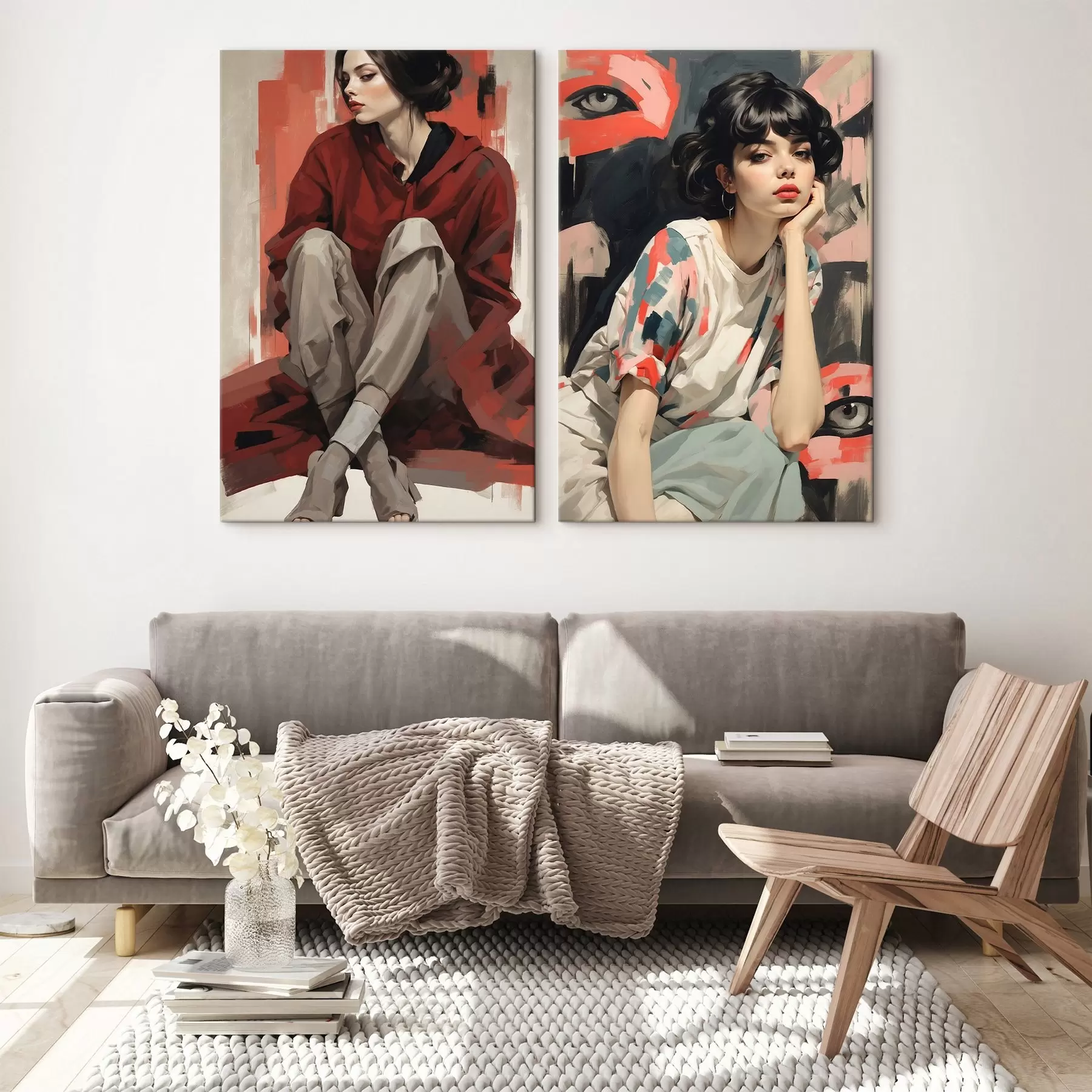 carta da parati Ritratti di ragazze in stile astratto rosso e beige nr. m00695