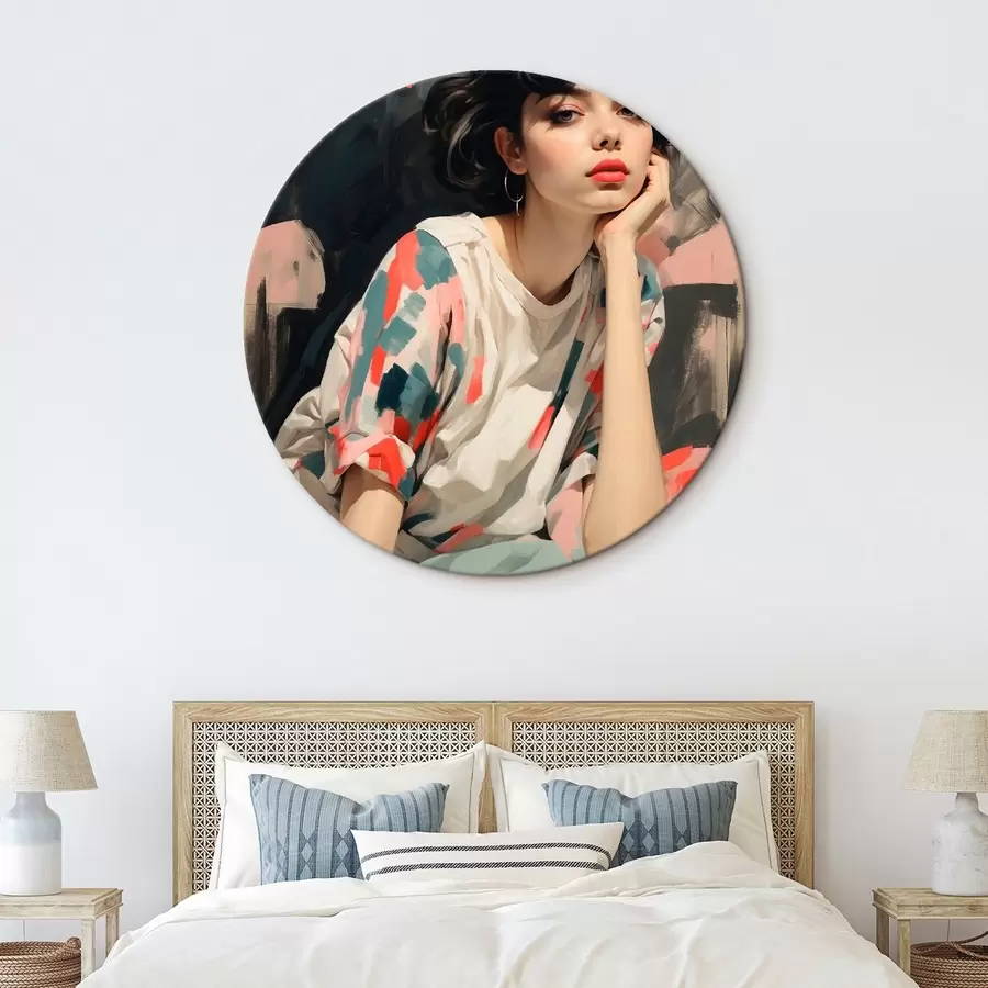 carta da parati Ritratto di una ragazza su uno sfondo con occhi e tratti astratti nr. r45623