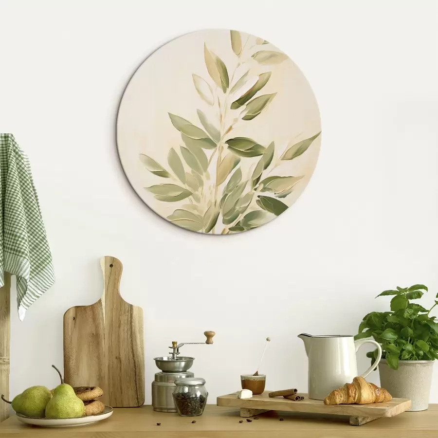 carta da parati Ramo con foglie verdi su sfondo beige chiaro nr. r45689