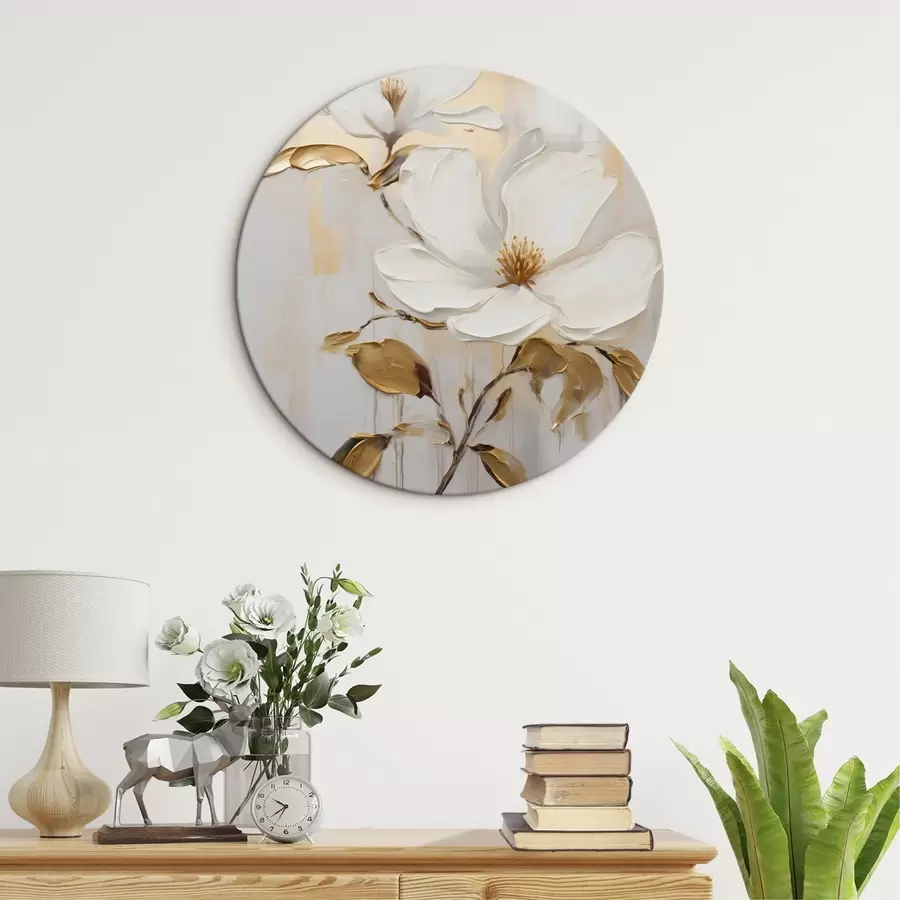 carta da parati Due fiori bianchi con foglie giallo-arancio su sfondo chiaro nr. r45691