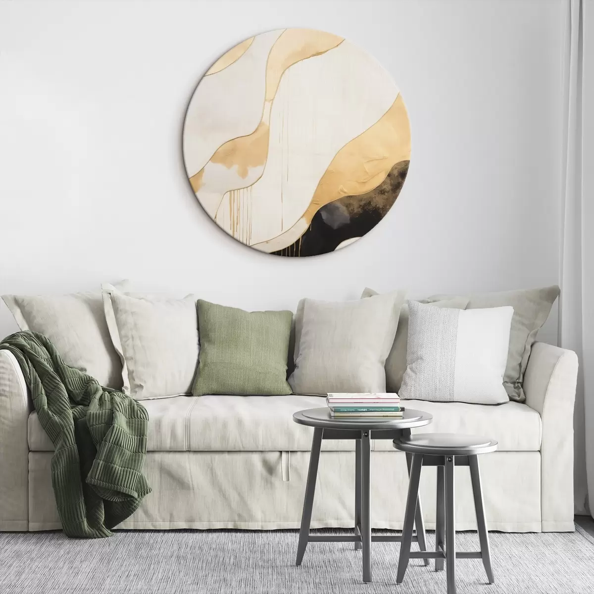 Quadri rotondi Linee ondulate astratte arancioni e nere r45694