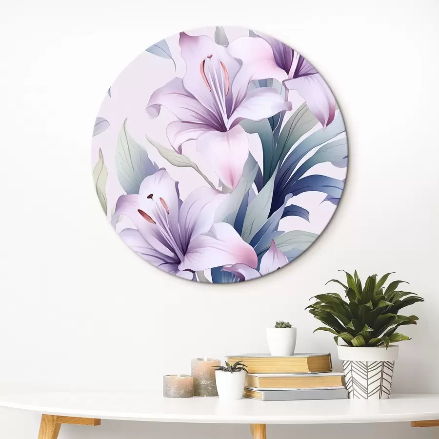 carta da parati Grandi gigli rosa-viola con foglie verdi nr. r45698