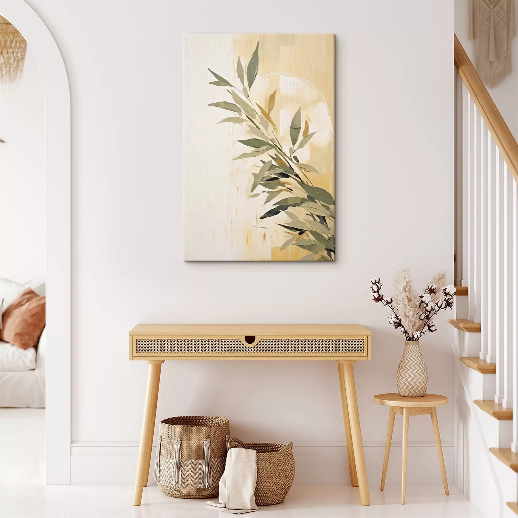 carta da parati Ramo botanico con foglie verdi su sfondo caldo nr. s45690