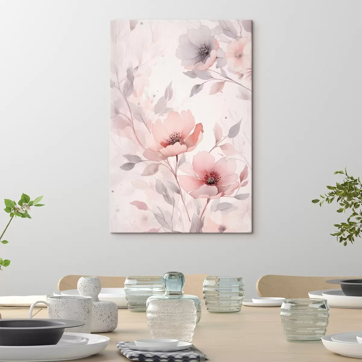 carta da parati Delicati fiori rosa-grigio con effetto acquerello nr. s45702