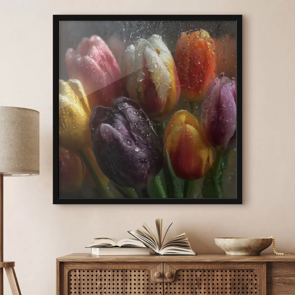 Poster Tulipani sotto la pioggia: colori vivaci f45642