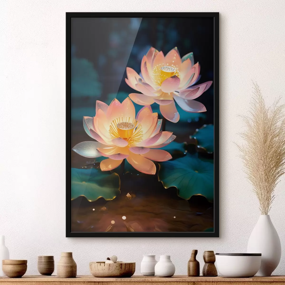 Poster Delicati fiori di loto sull'acqua in stile realismo f45644