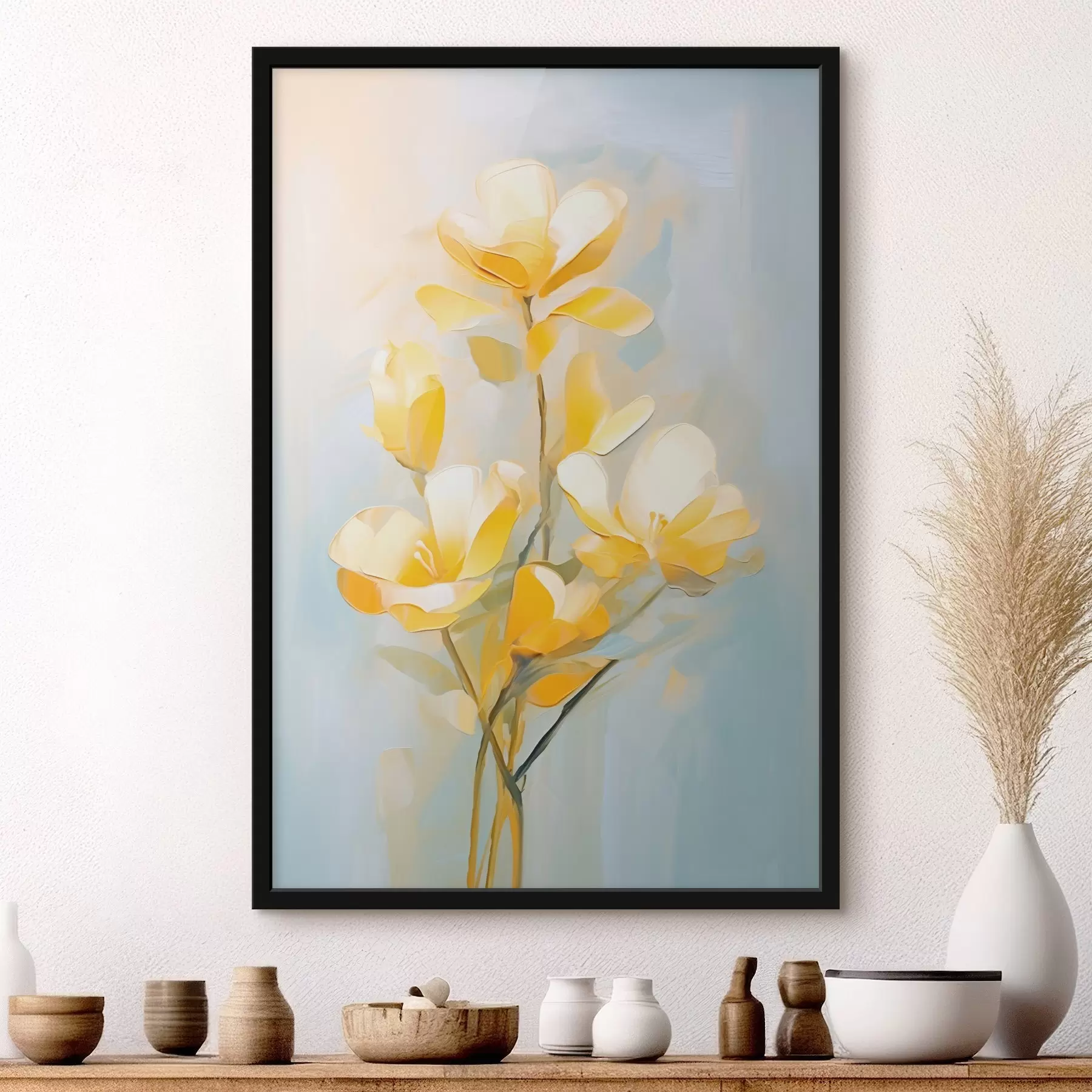 carta da parati Delicati fiori gialli in stile pittura ad olio nr. f45651