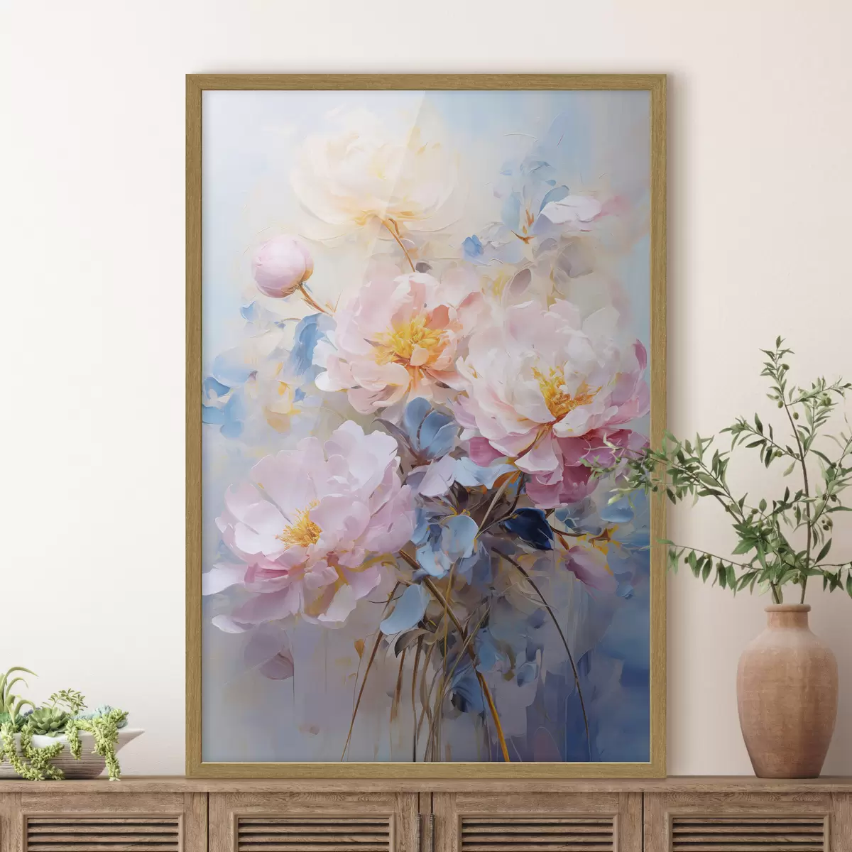 Poster Fiori astratti: tonalità rosa e blu f45652