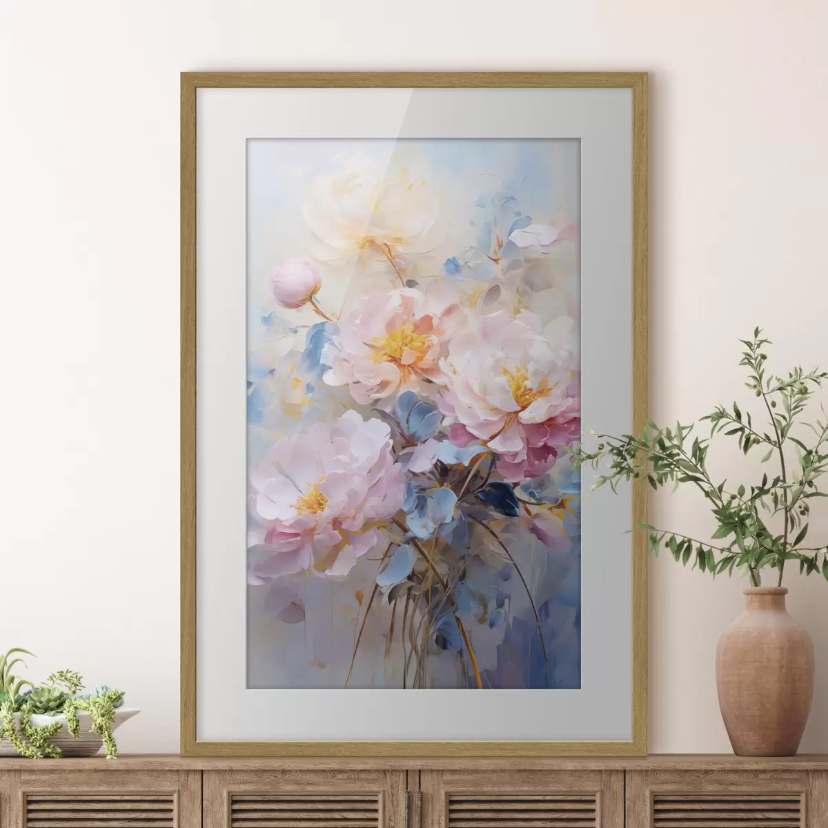 Poster Fiori astratti: tonalità rosa e blu f45652