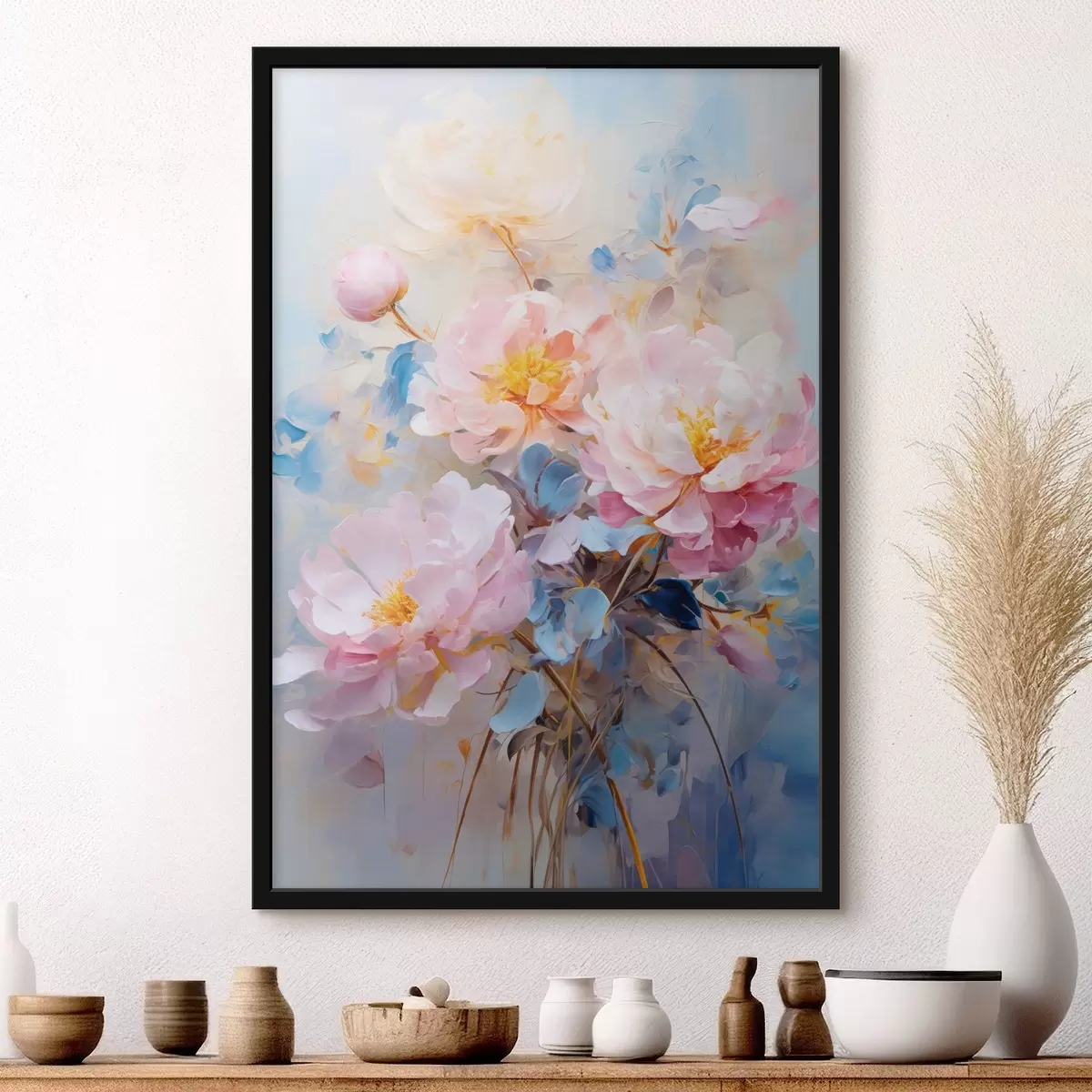 Poster Fiori astratti: tonalità rosa e blu f45652