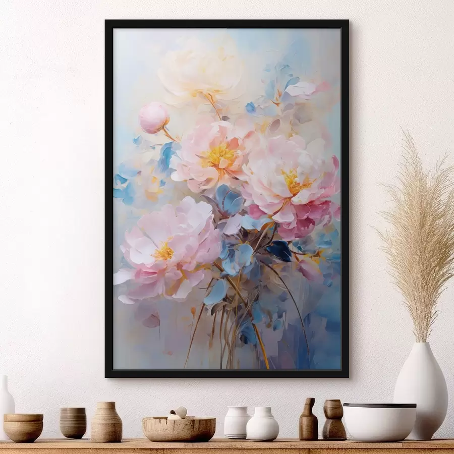 carta da parati Fiori astratti: tonalità rosa e blu nr. f45652