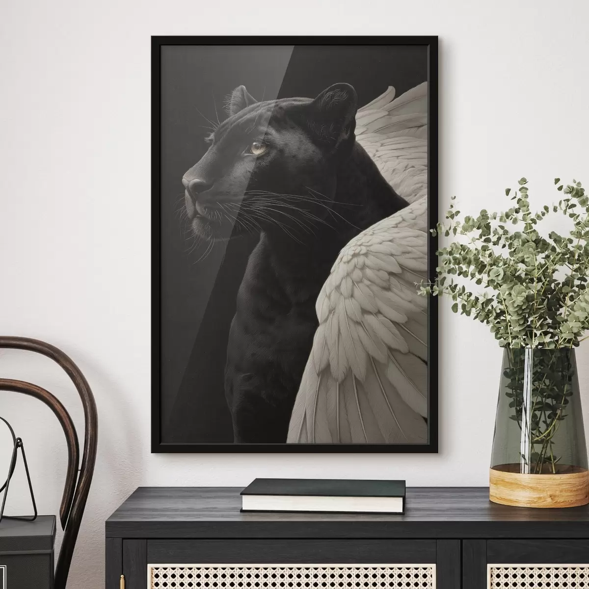 Poster Pantera nera con ali in stile fantasy f45653