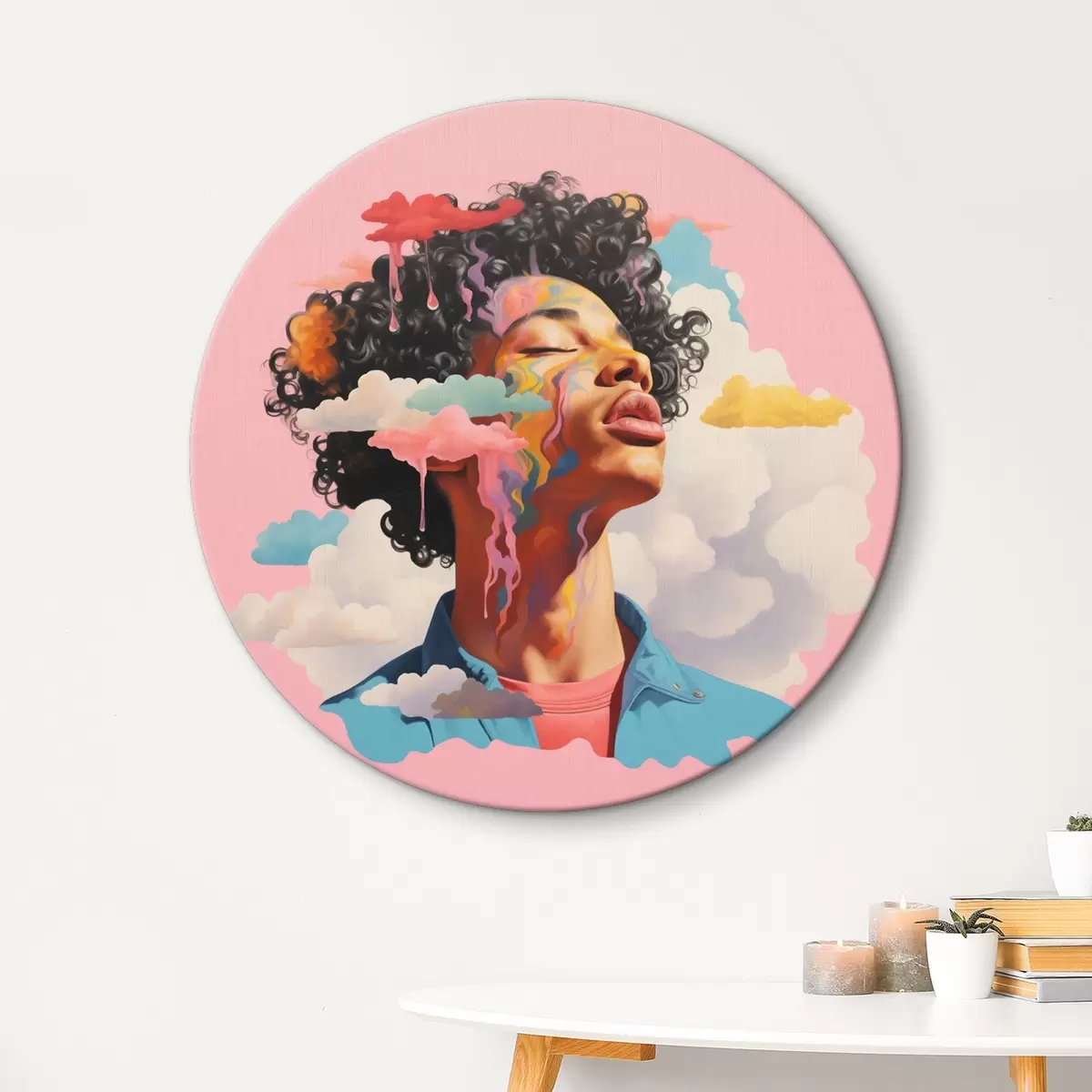 Quadri rotondi Sognatore tra le nuvole in stile acquerello r45636