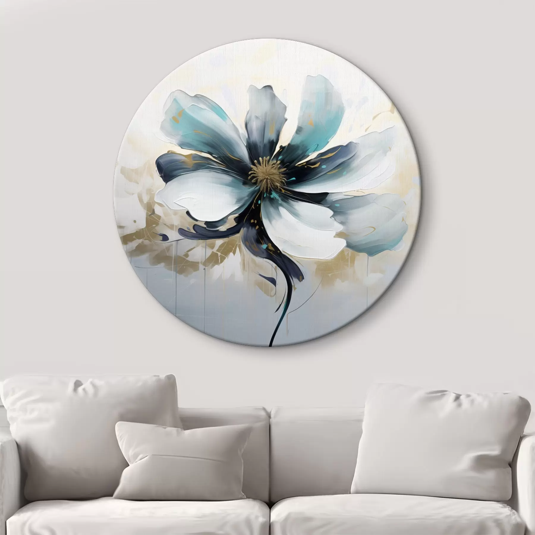 carta da parati Fiore turchese in stile pittura ad olio nr. r45641