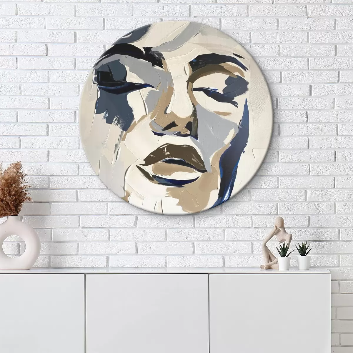 Quadri rotondi Ritratto astratto di una donna con pennellate simulate r45743