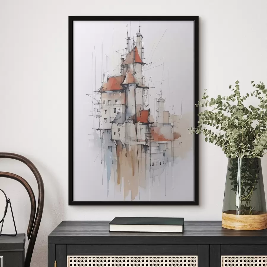 carta da parati Case schizzo imitazione e acquerello nr. f45764