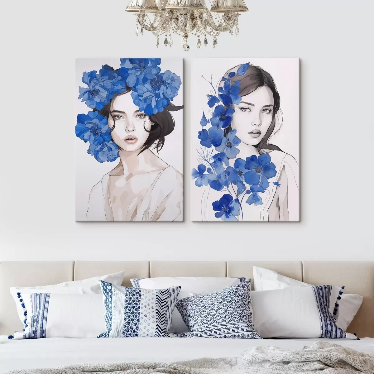 carta da parati Ritratto di ragazza con fiori blu nr. m00721