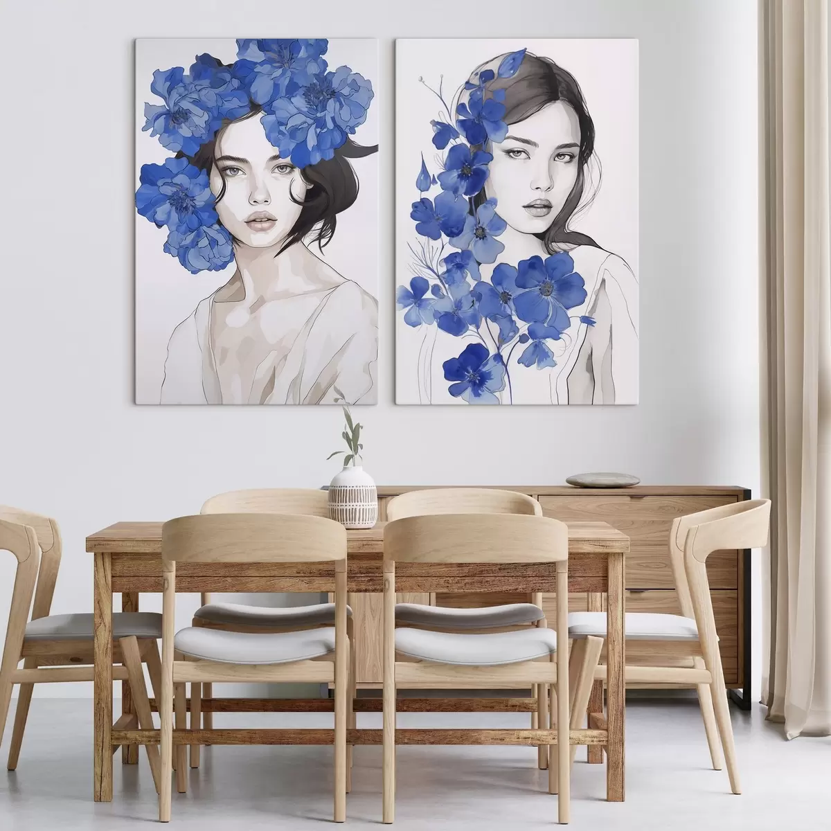 carta da parati Ritratto di ragazza con fiori blu nr. m00721