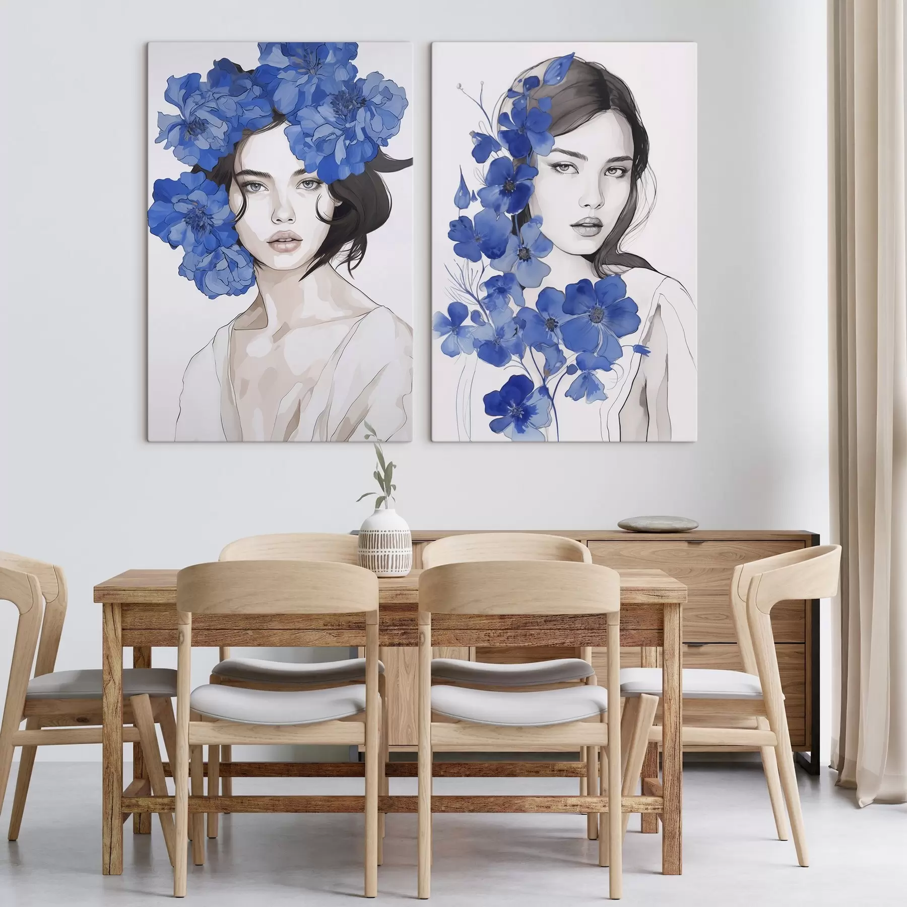 carta da parati Ritratto di ragazza con fiori blu nr. m00721