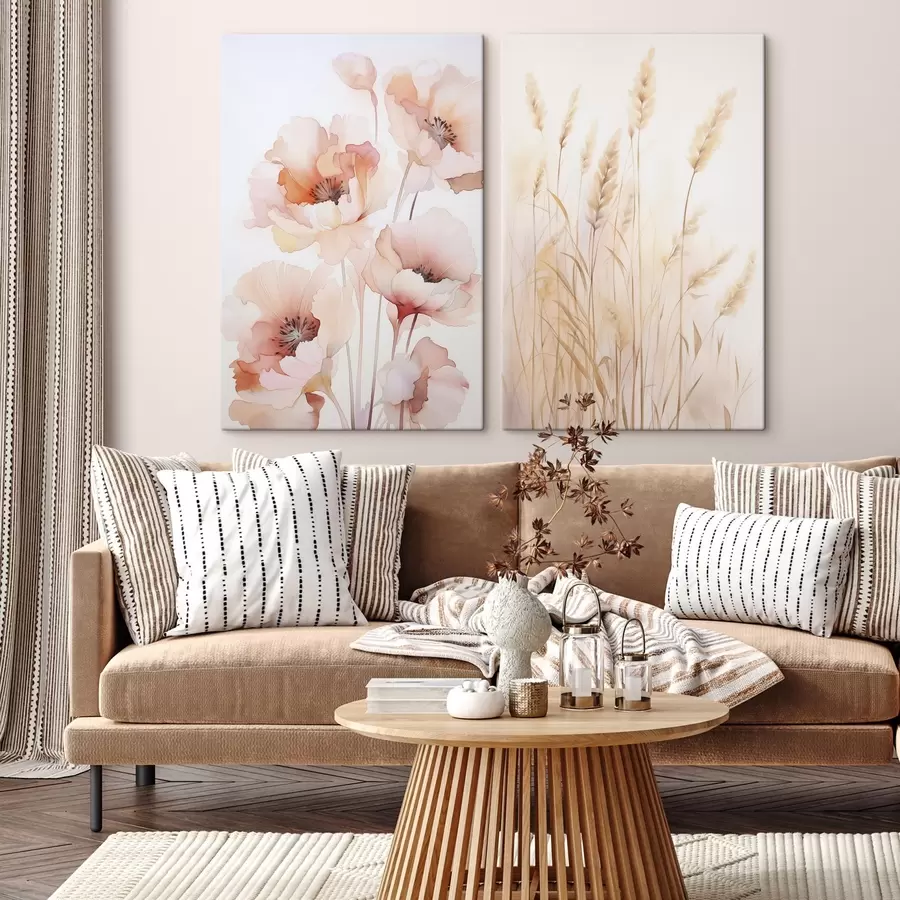 carta da parati Papaveri e spighette imitazione acquerello nr. m00723