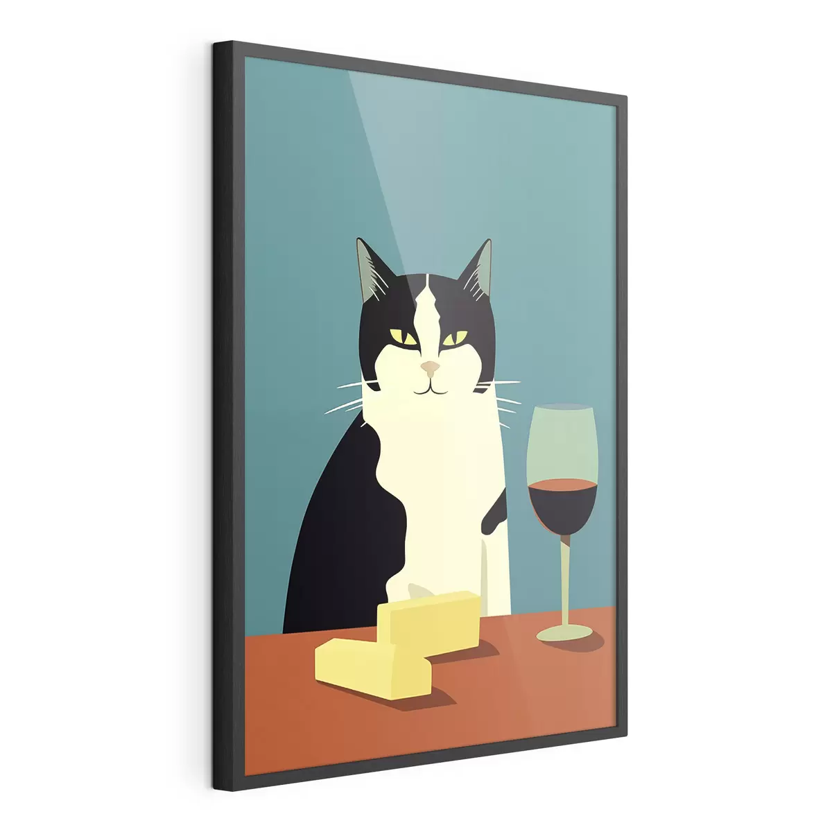 Poster Gatto con vino e formaggio f45801
