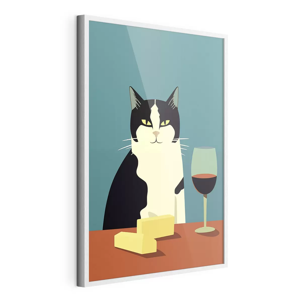 Poster Gatto con vino e formaggio f45801
